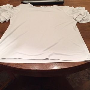 A white t-shirt with ruffled sleeves